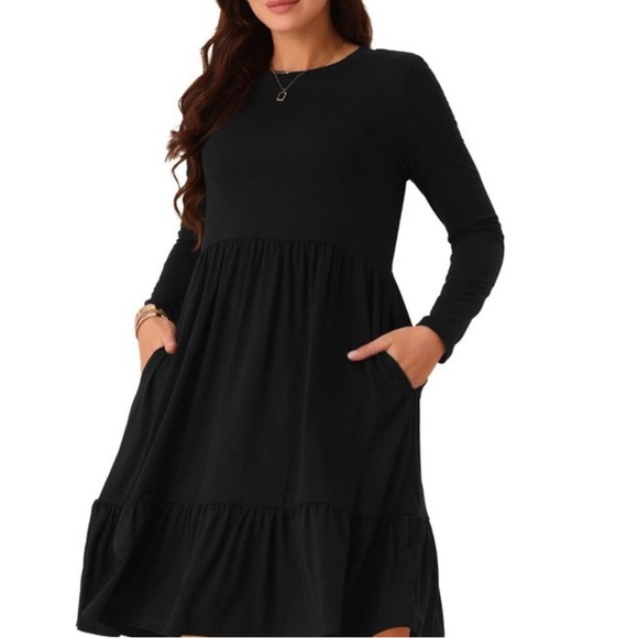 “a new day” Elegant Black Long Sleeve Tiered Dress - Picture 1 of 7